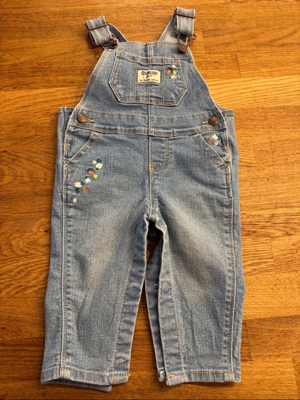 OshKosh B'gosh Light Blue Denim Overalls with Floral Embroidery